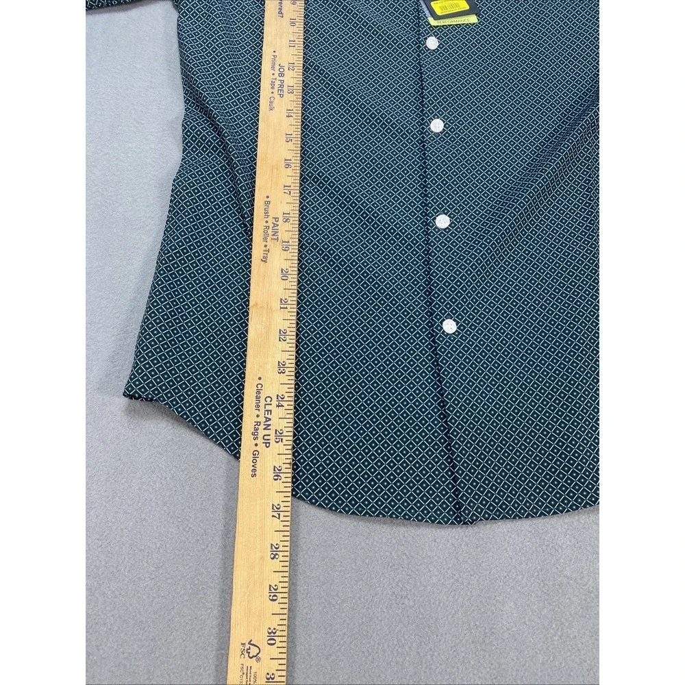 Murano Mens Small Performance Button Down Slim Fit Green Geometric Pattern NWT